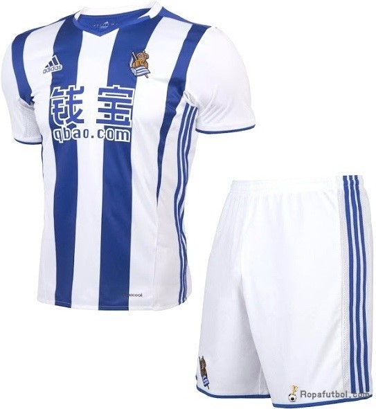 Camiseta Real Sociedad Azul Replica Primera Ropa Niños 2016/17 Blanco